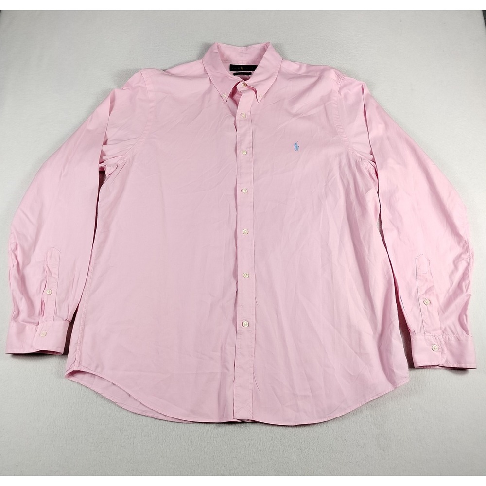 Ralph Lauren Shirt Mens XL Pink Feather Weight Twill Button Down Polo Classic